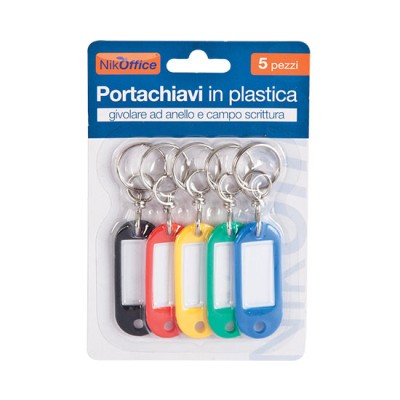 Portachiavi con givolare e targhetta in Blister da 5 pezzi ass.ti