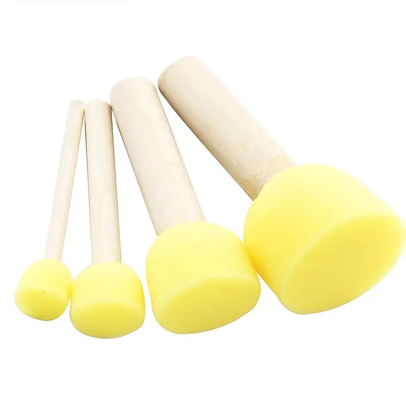 Pennelli in Spugna con Manico in Legno Set da 4 Pezzi